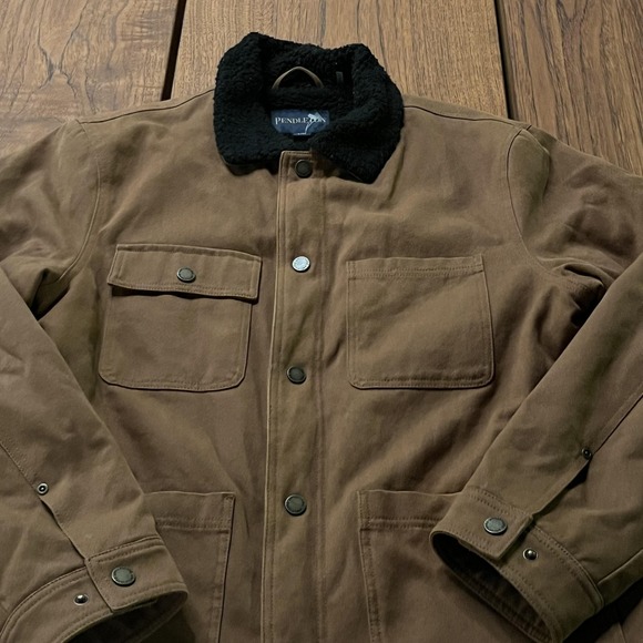 Pendleton Jacket Mens Large Brown Canvas Lined Snap Front Sherpa Collar Workwear - Picture 2 of 10